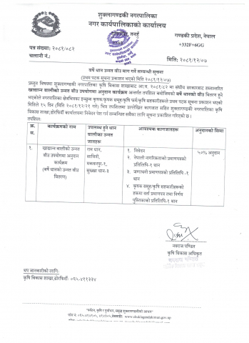 वर्षे धान उन्नत बीउ माग गर्ने सम्बन्धी सूचना ।