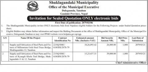 Invitation for sealed Quotation - E-Bid Notice (2079-03-06)