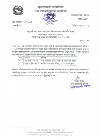 पशुपन्छी तथा मत्स्य प्रवर्द्धन कार्यक्रम सञ्चालन सम्बन्धि सूचना ।