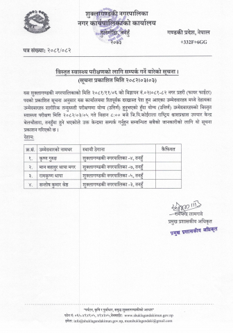 विस्तृत स्वास्थ्य परीक्षणको लागि सम्पर्क गर्ने वारेको सूचना ।